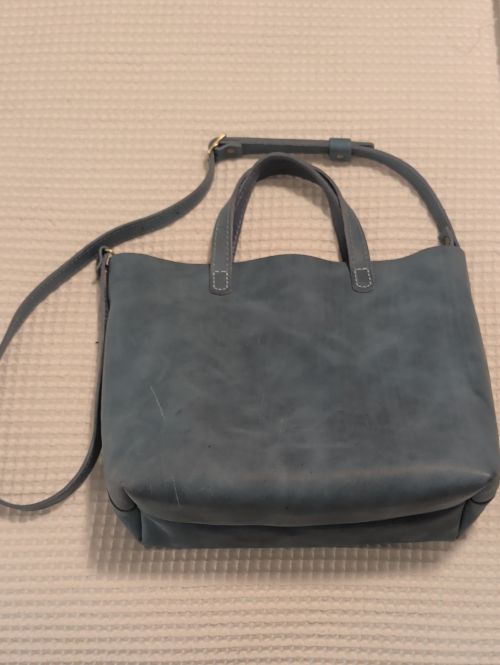 Portland Leather Classic Medium Crossbody Tote - Aqua - Picture 2 of 4